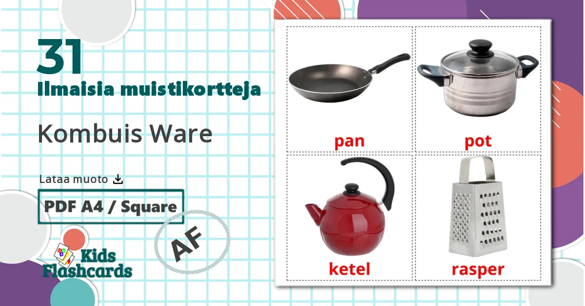 Keittiövälineet - afrikaans sanastokortit