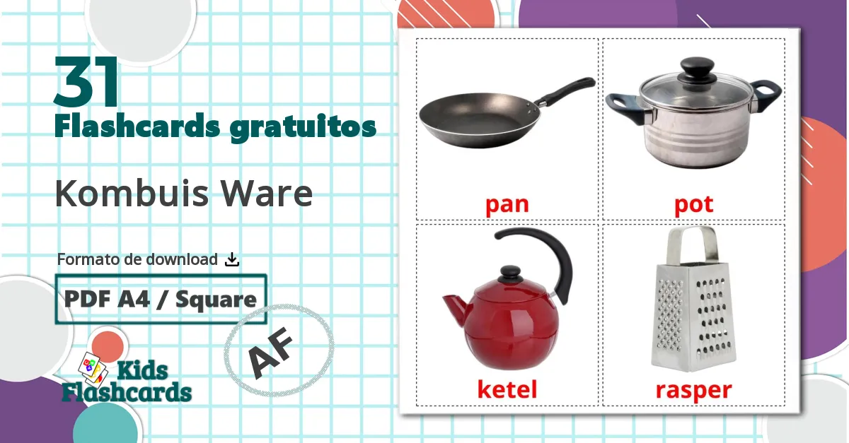 Utensílios de cozinha - Cartões de vocabulário afrikaans