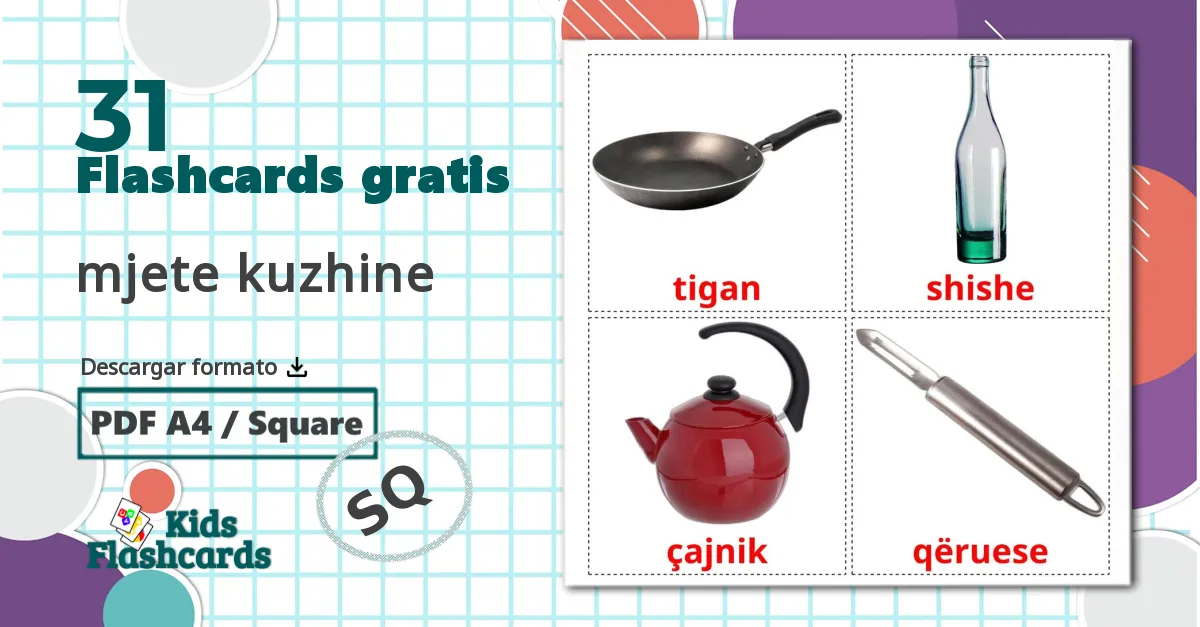 Utensilios de cocina - tarjetas de vocabulario en albanés