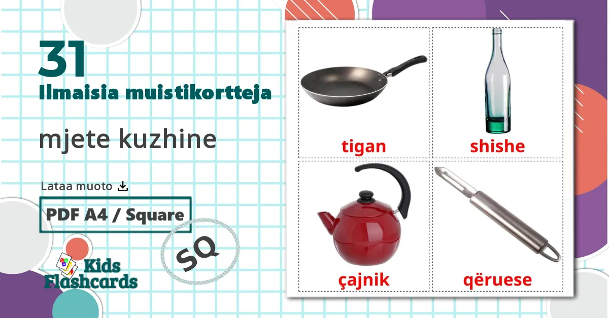 Keittiövälineet - albanian sanastokortit