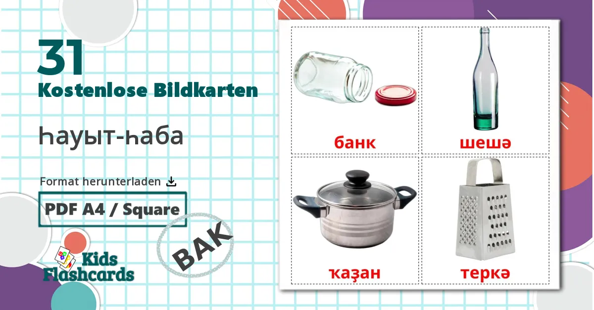 31 Bildkarten für Küchenutensilien