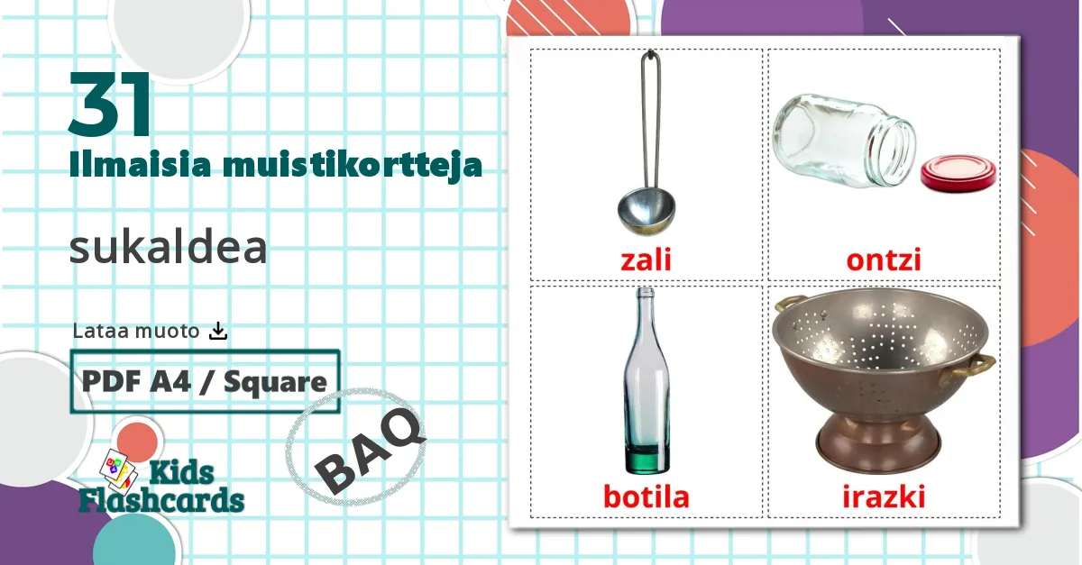 31 Keittiövälineet lasten kuvakortit