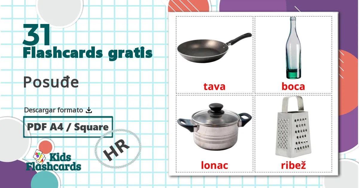 31 tarjetas didacticas de Utensilios de cocina