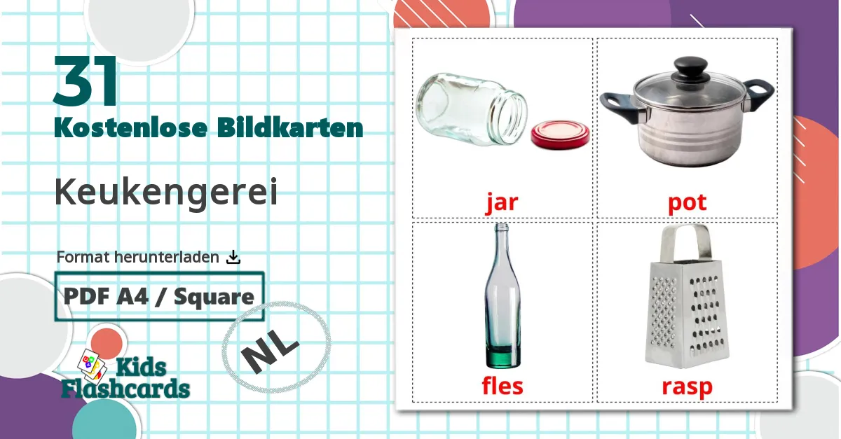 31 Bildkarten für Keukengerei