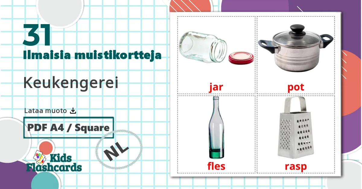31 Keukengerei lasten kuvakortit