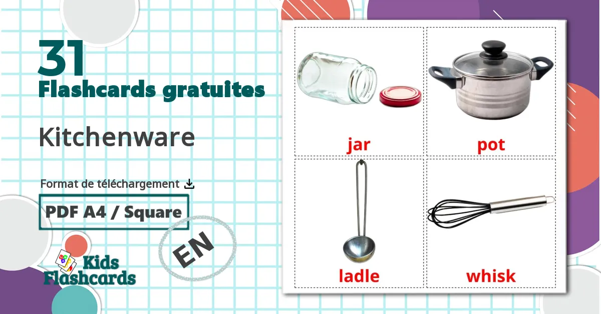 Ustensiles de cuisine - cartes de vocabulaire anglais