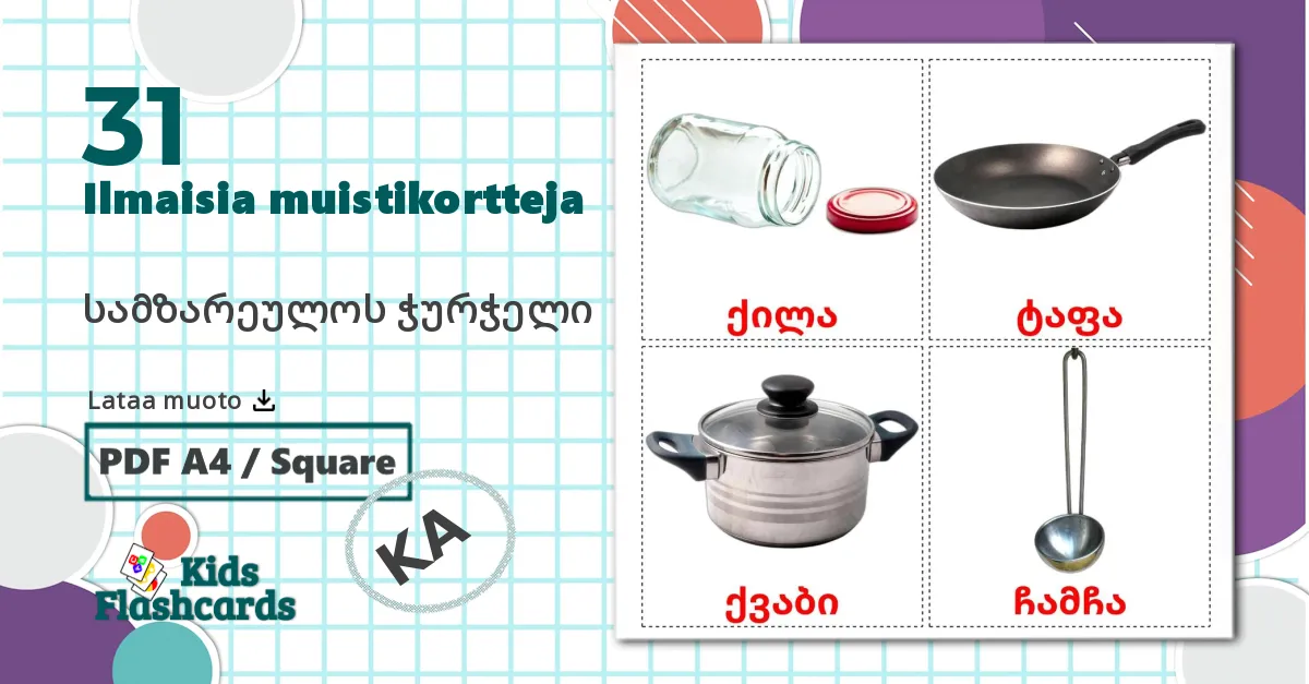31 სამზარეულოს ჭურჭელი lasten kuvakortit