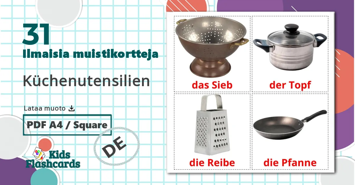 Utensílios de cozinha - saksa sanastokortit