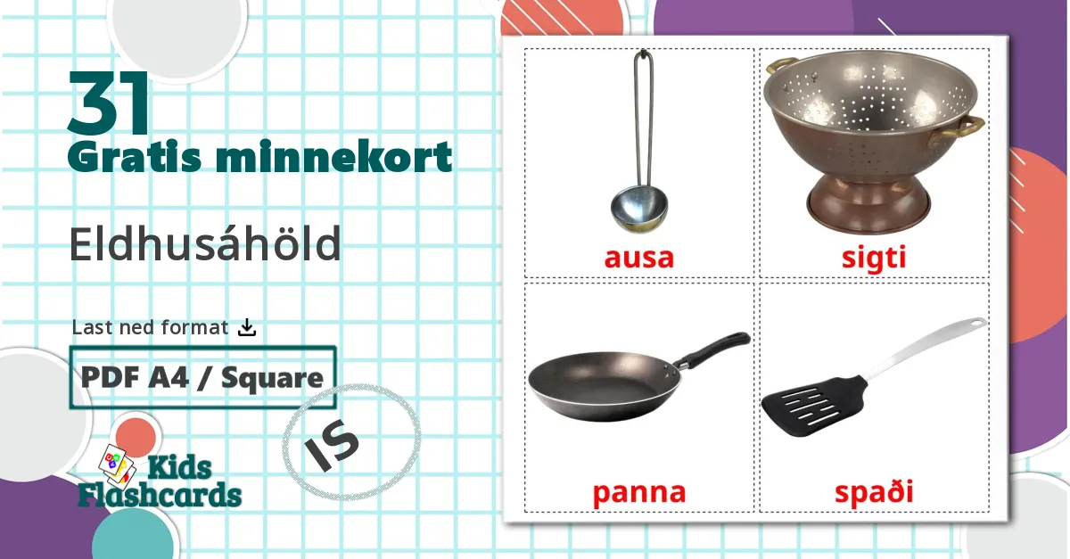 31 Eldhusáhöld bildekort