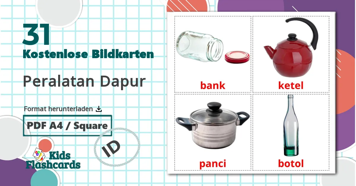 31 Bildkarten für Peralatan Dapur