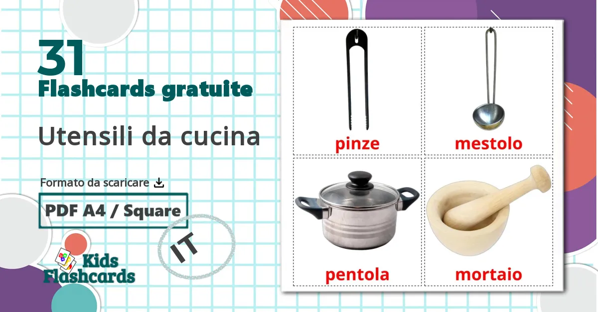 31 flashcards di Utensili da cucina