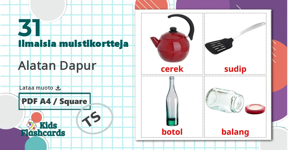 31 Keittiövälineet lasten kuvakortit