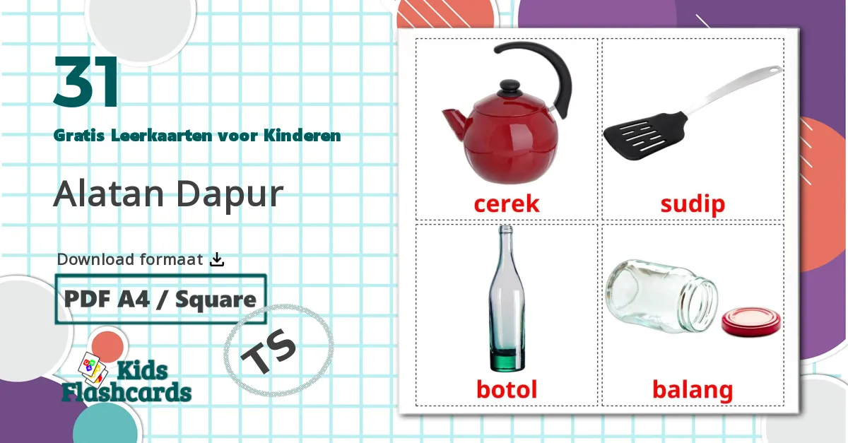 31 Keukengerei Leerkaarten voor kinderen