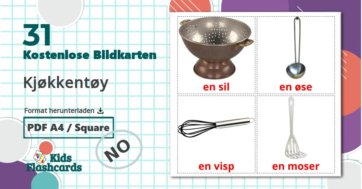 31 Bildkarten für Kjøkkentøy