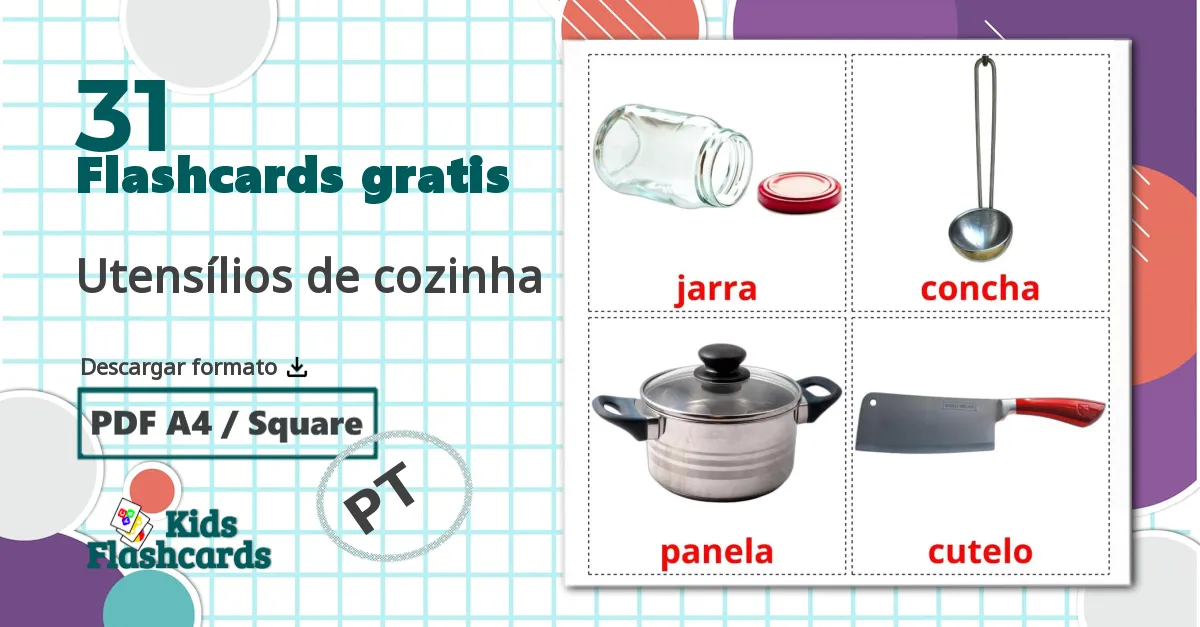 31 tarjetas didacticas de Utensilios de cocina