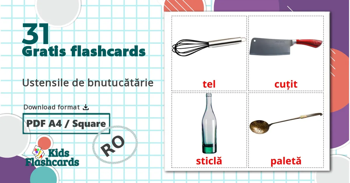 31 Ustensile de bnutucătărie  billedkort for børn