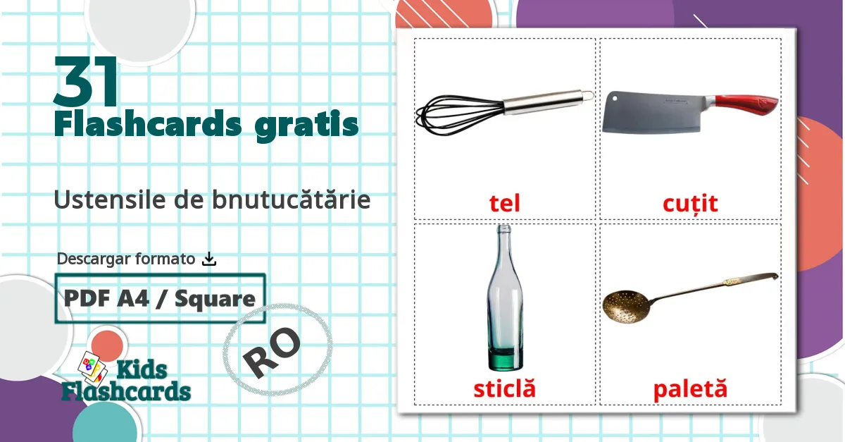 31 tarjetas didacticas de Ustensile de bnutucătărie