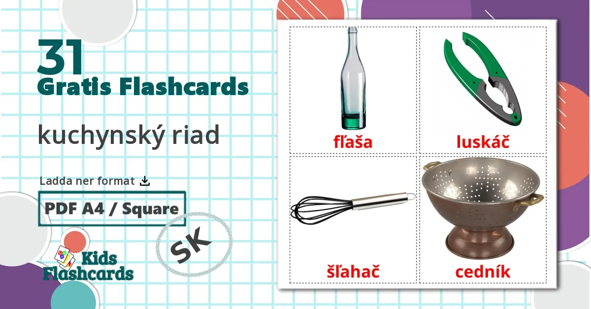 31 kuchynský riad bildkort för barn