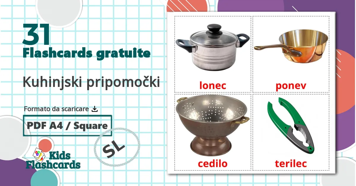 31 flashcards di Utensili da cucina