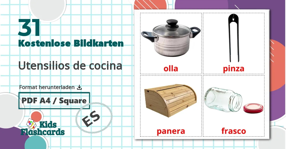 31 Bildkarten für Utensilios de cocina