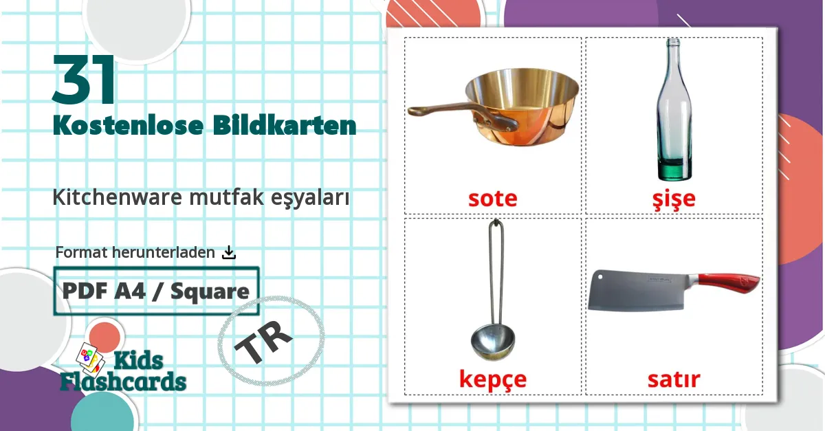 31 Bildkarten für Kitchenware mutfak eşyaları