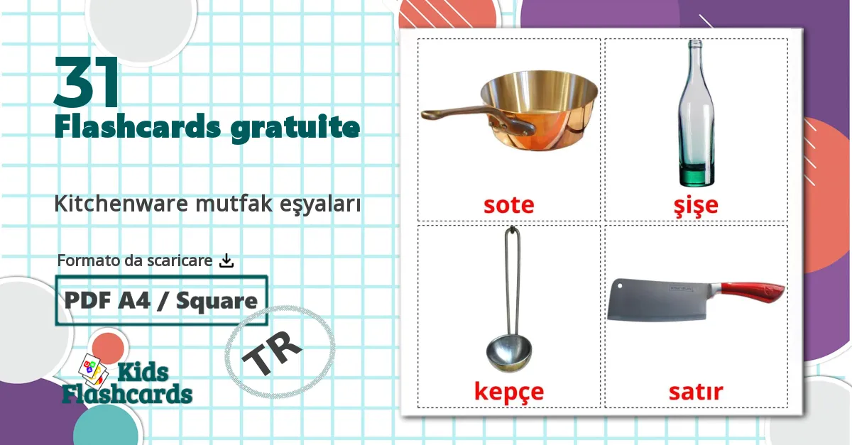 31 flashcards di Kitchenware mutfak eşyaları