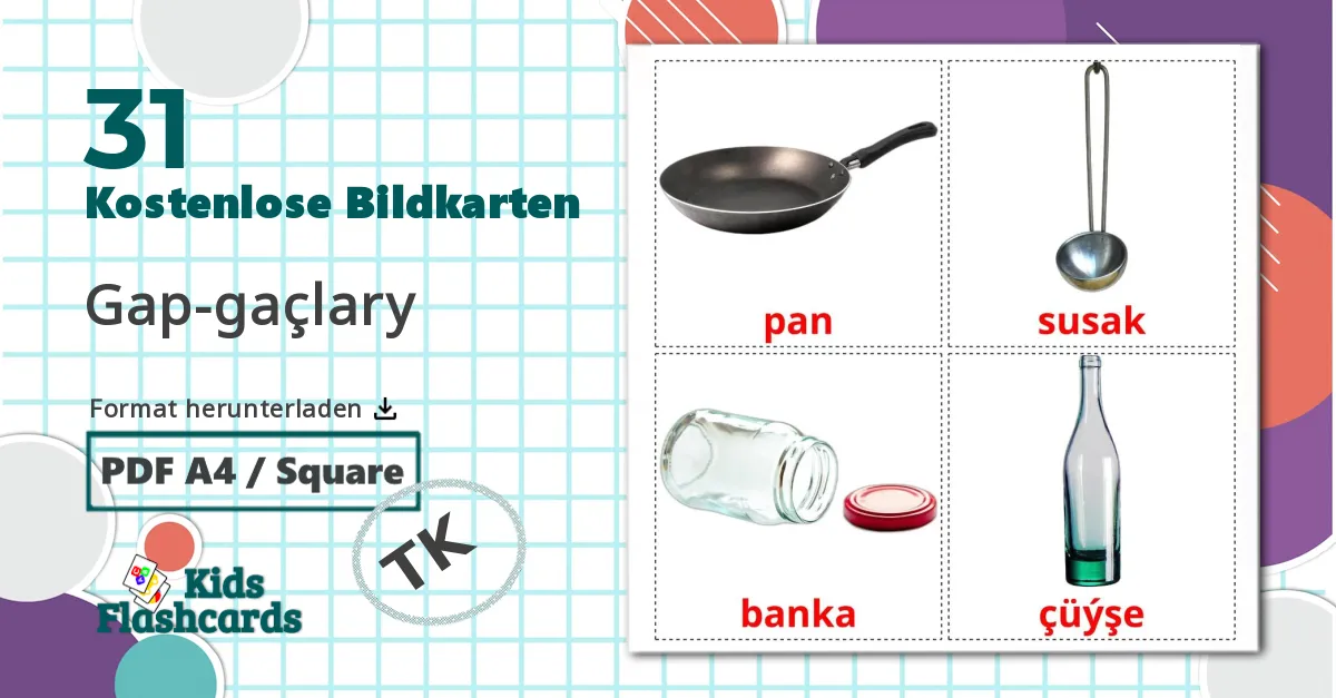 31 Bildkarten für Küchenutensilien