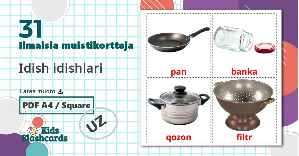 31 Idish idishlari lasten kuvakortit