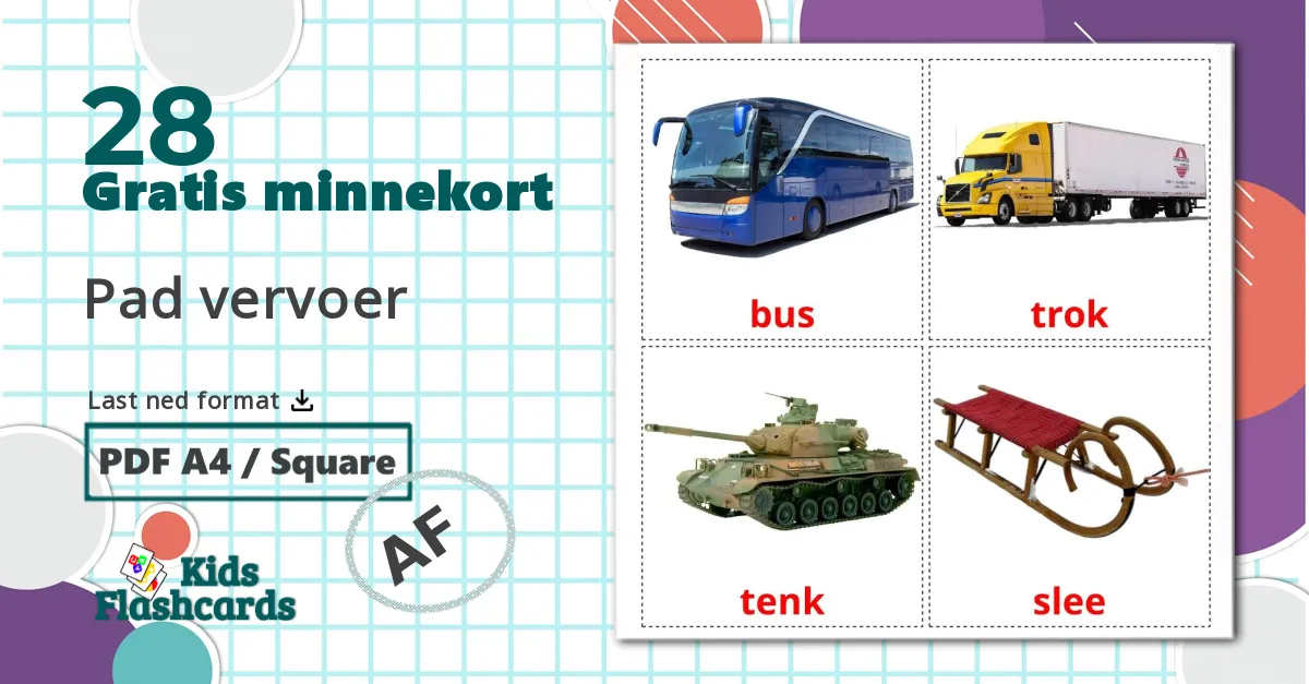 Landtransport - Ordforrådskort for afrikaans