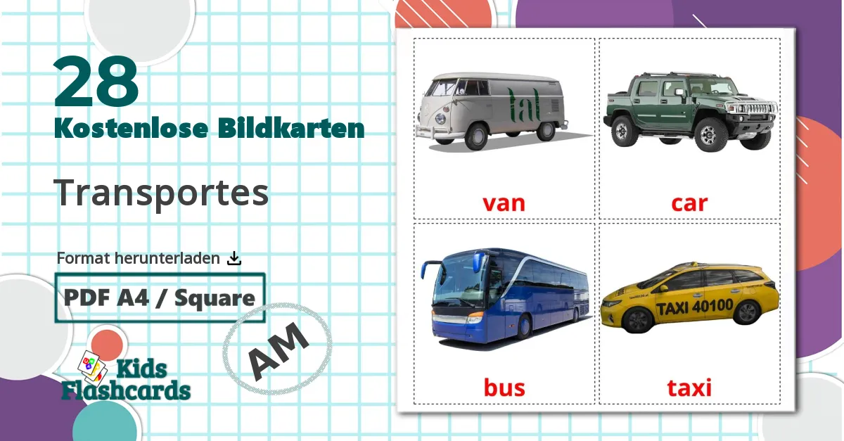 28 Bildkarten für Fahrzeuge