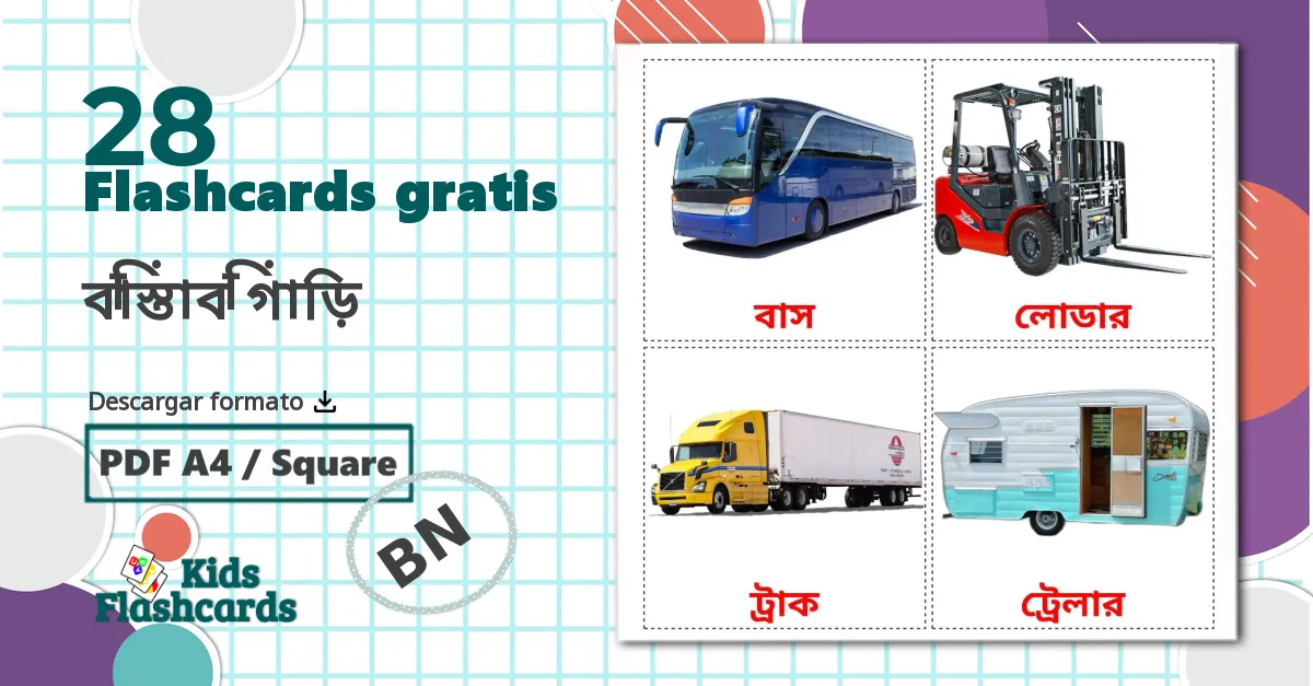 28 tarjetas didacticas de রাস্তার গাড়ি