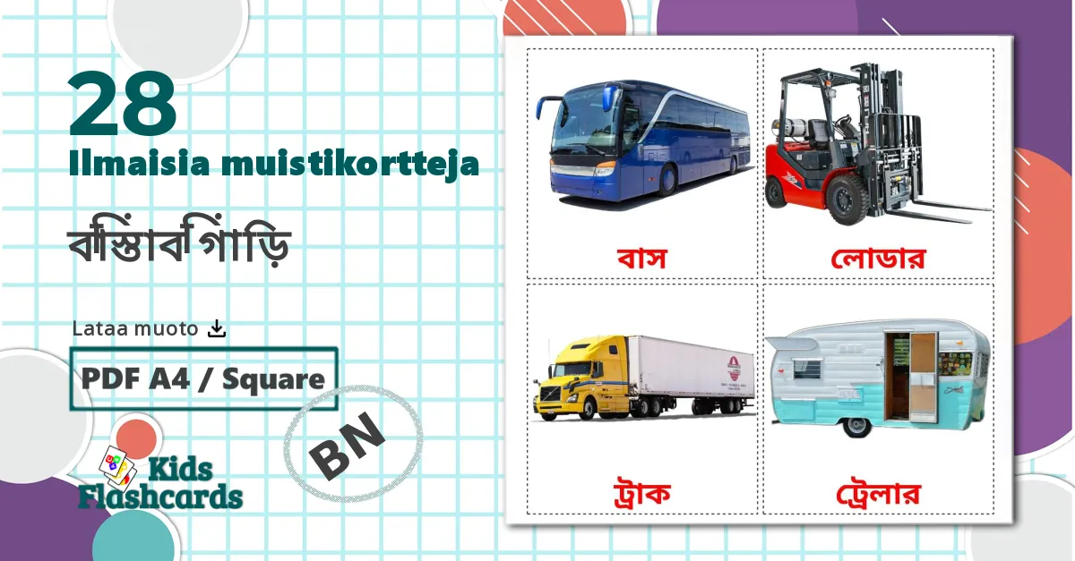 28 রাস্তার গাড়ি lasten kuvakortit