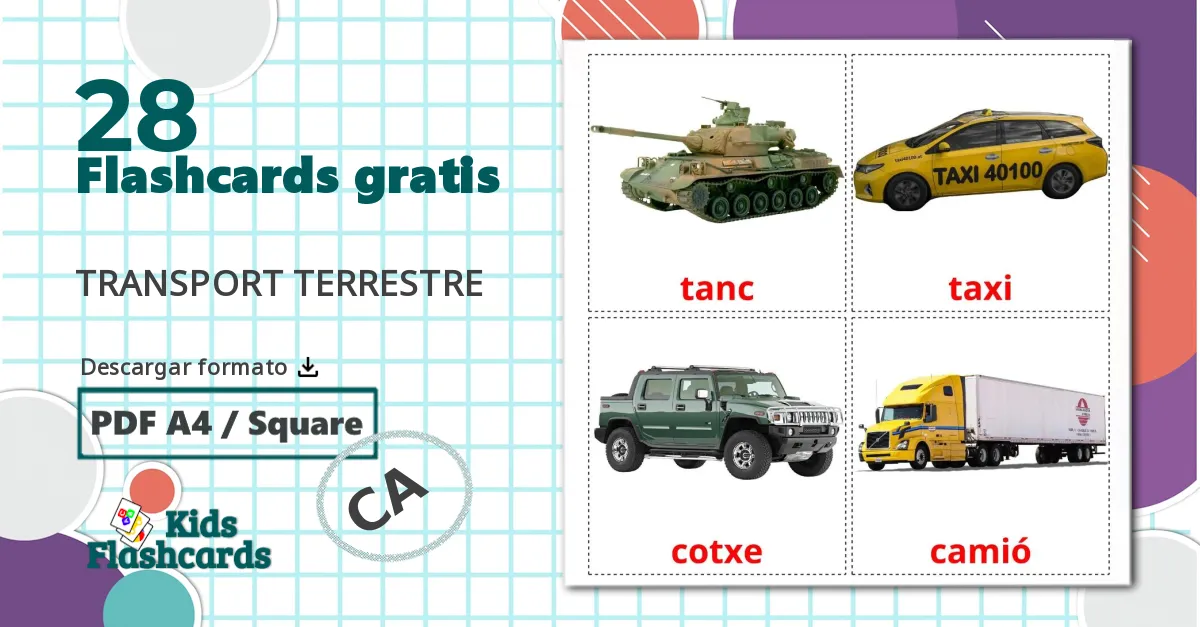 21 Transporte terrestre bildkort för barn