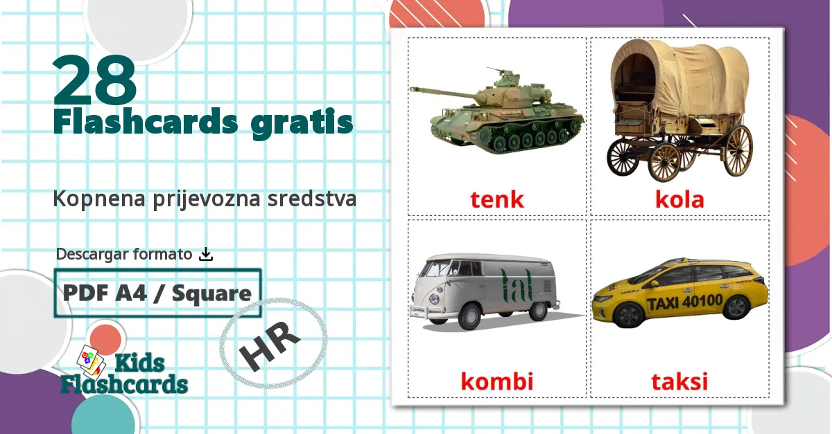 28 tarjetas didacticas de Kopnena prijevozna sredstva