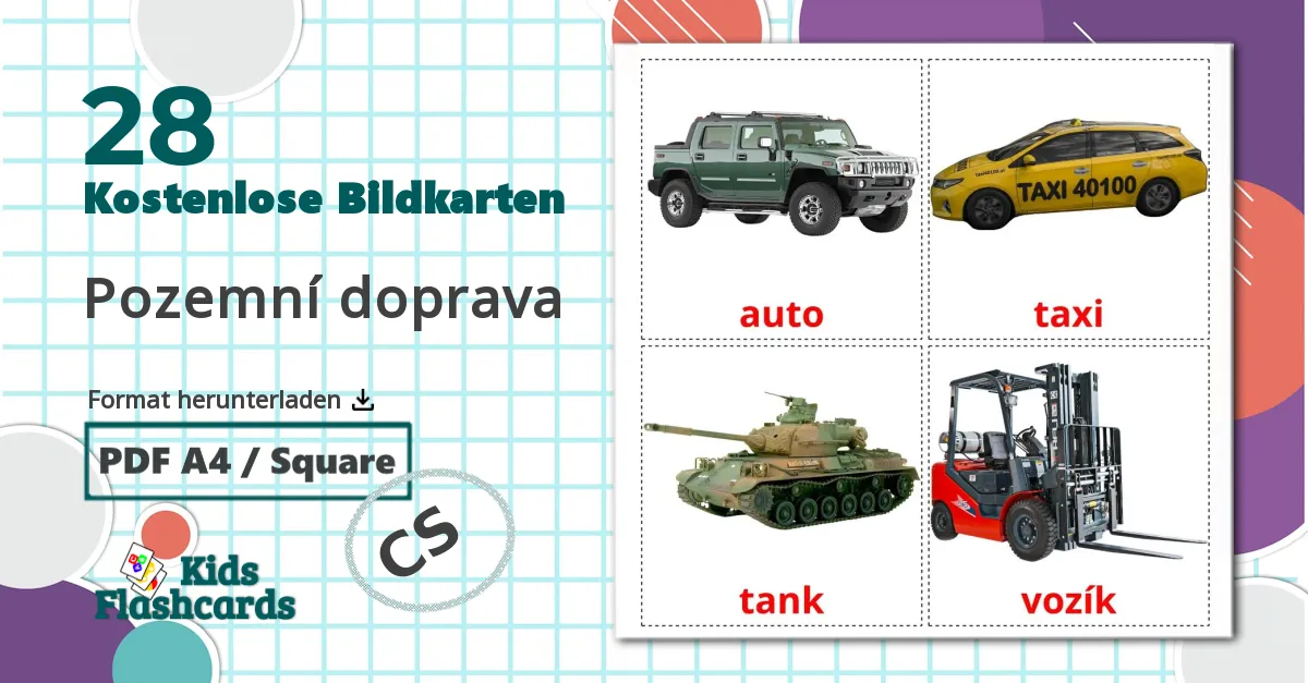 28 Bildkarten für Pozemní doprava