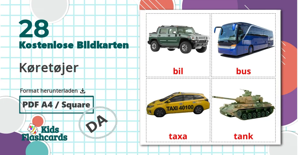 28 Bildkarten für Køretøjer