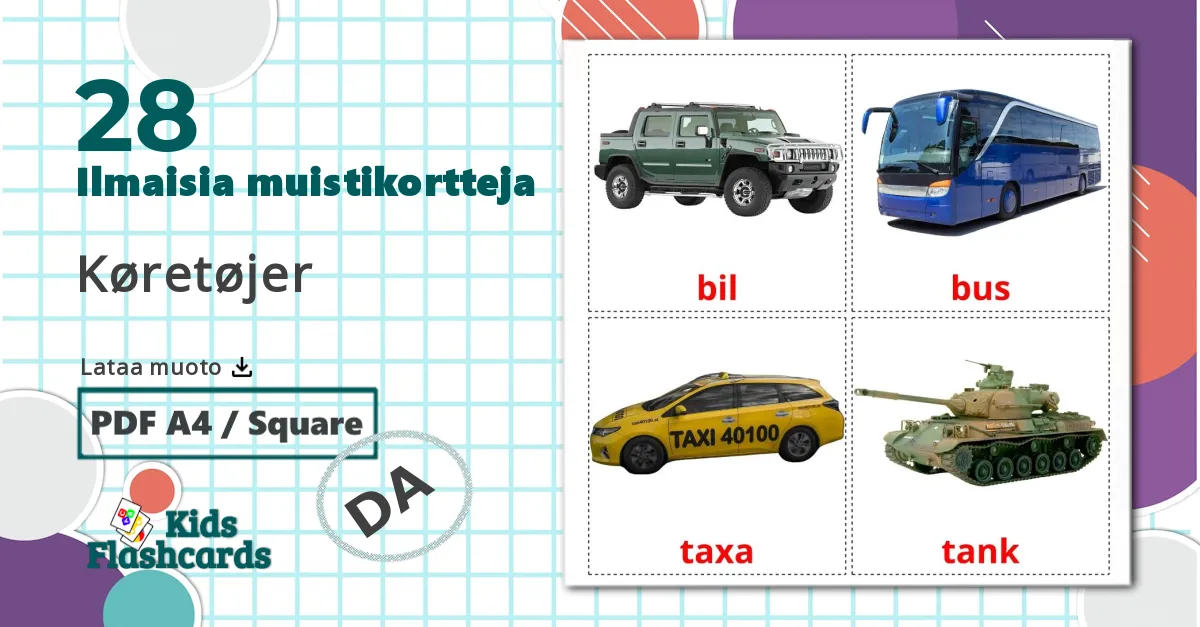 28 Køretøjer lasten kuvakortit