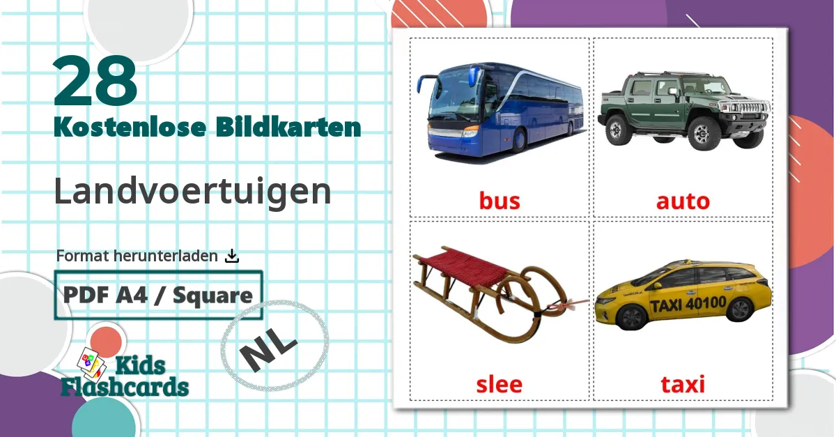 28 Bildkarten für Landvoertuigen