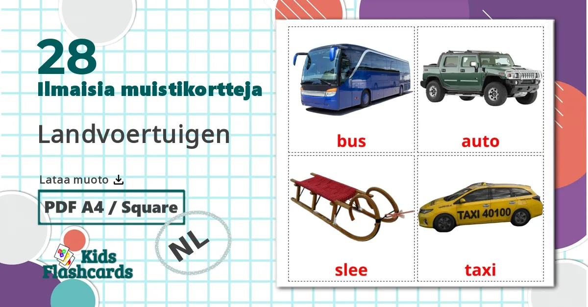 28 Landvoertuigen lasten kuvakortit