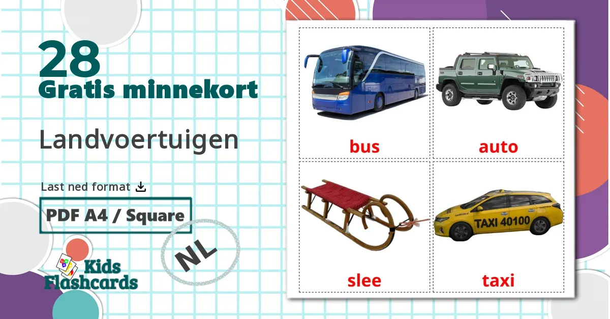 28 Landvoertuigen bildekort
