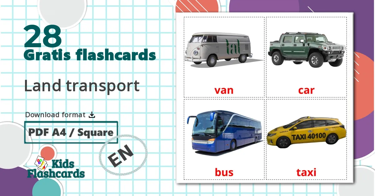Køretøjer billedkort for børn