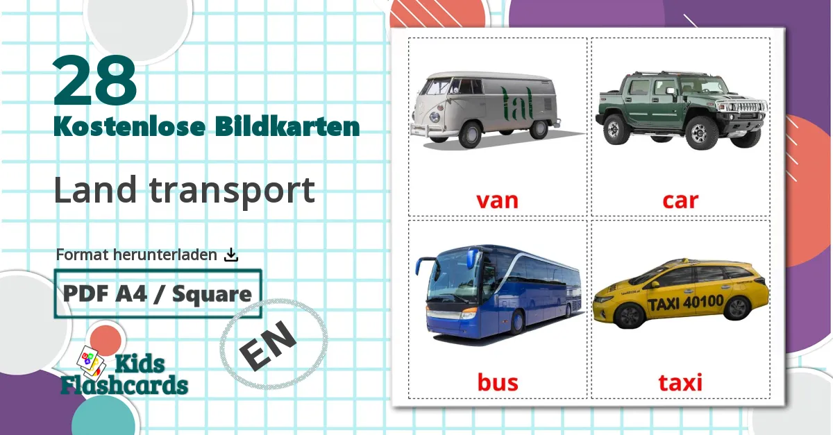 28 Bildkarten für Land transport