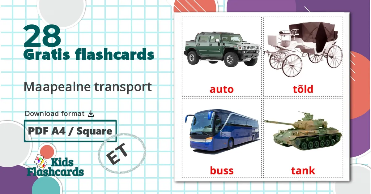 28 Maapealne transport billedkort for børn