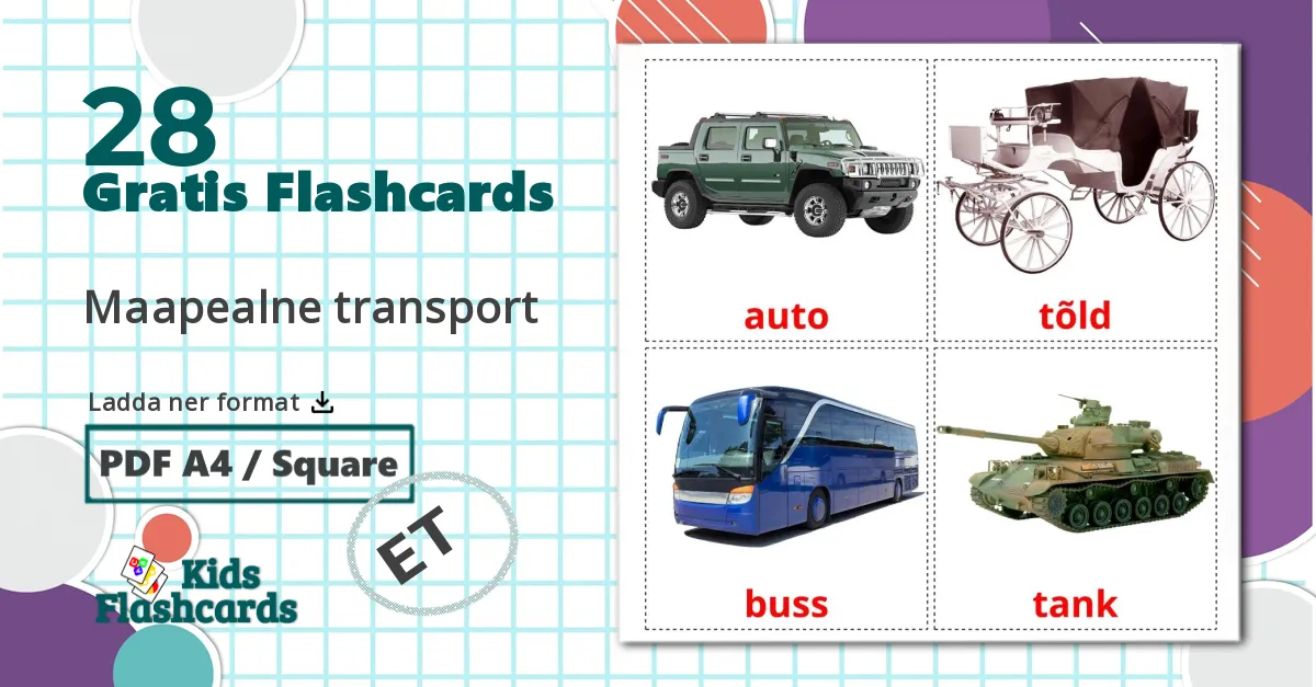 28 Maapealne transport bildkort för barn