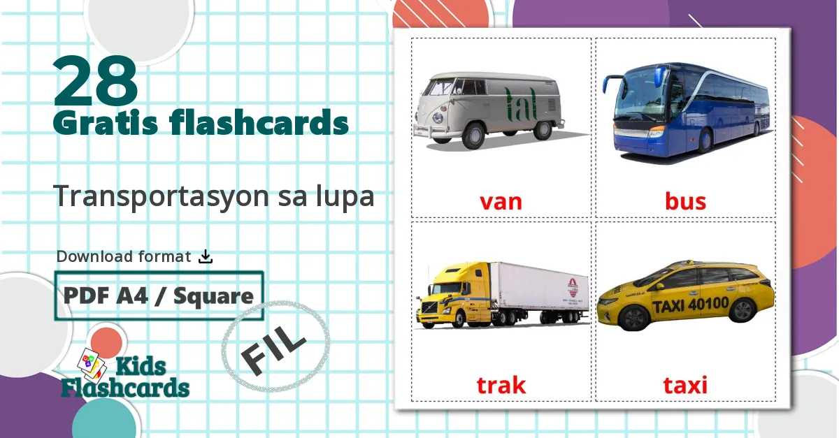 28 Transportasyon sa lupa billedkort for børn