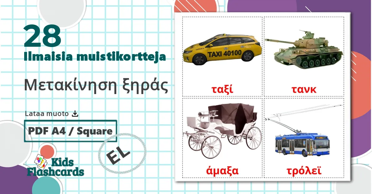 28 Μετακίνηση ξηράς lasten kuvakortit