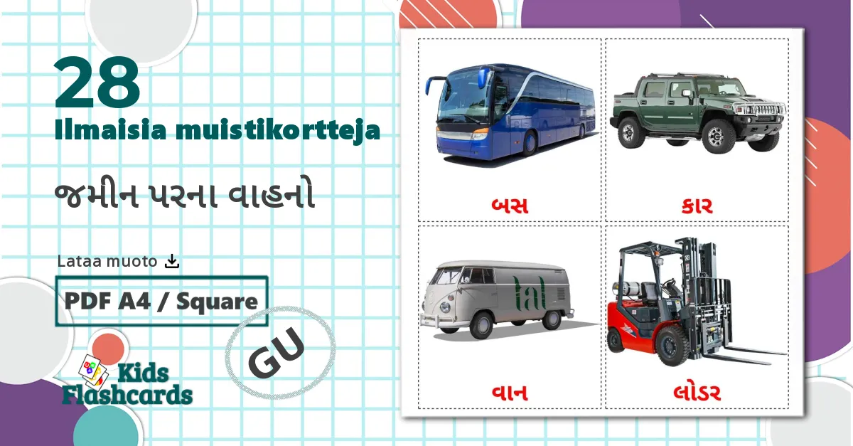 28 જમીન પરના વાહનો lasten kuvakortit