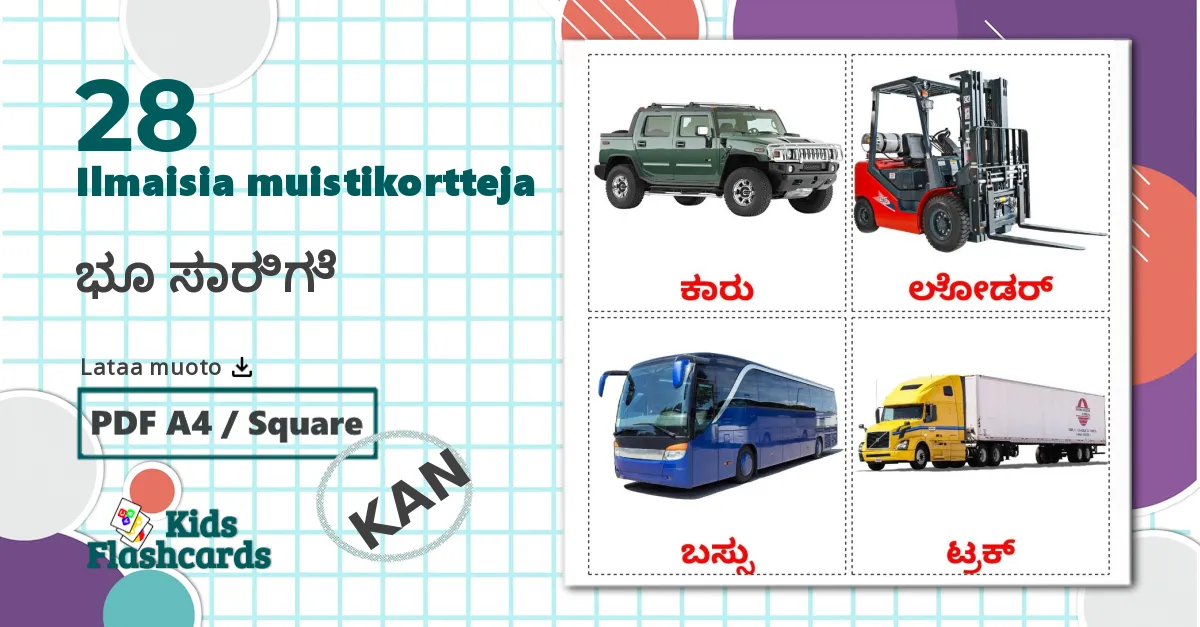 28 ಭೂ ಸಾರಿಗೆ lasten kuvakortit