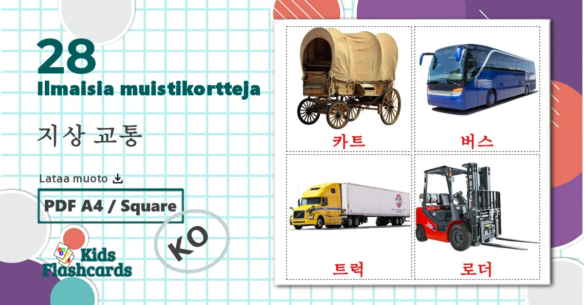 28 지상 교통 lasten kuvakortit