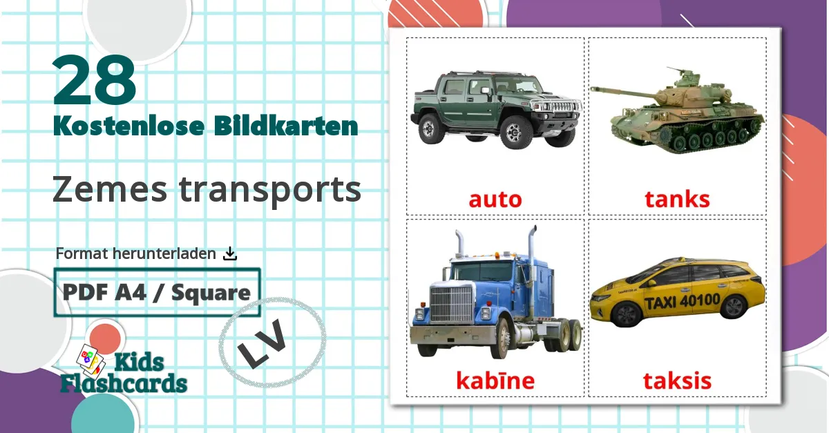 28 Bildkarten für Zemes transports